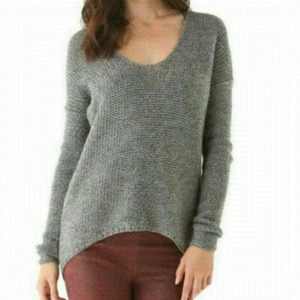 Helmut LANG Smokey Grey Wool & Alpaca Blend Asymmetrical Long Sleeve Sweater Top